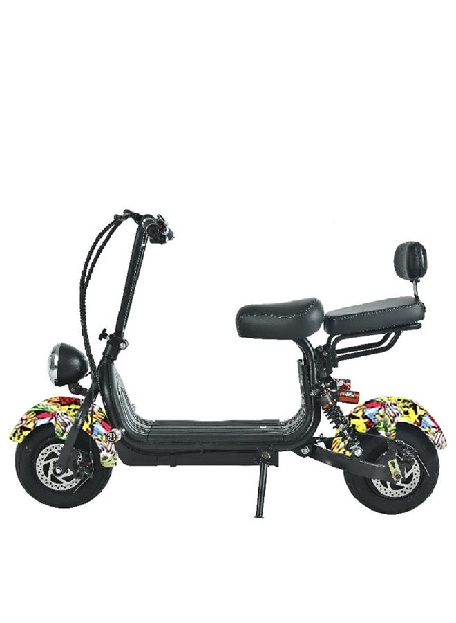 Mini Coco Harley Fat Tyre Electric Scooter With Removable Battery-yellow Graffiti