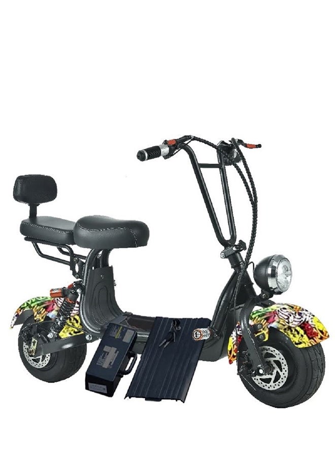 Mini Coco Harley Fat Tyre Electric Scooter With Removable Battery-yellow Graffiti