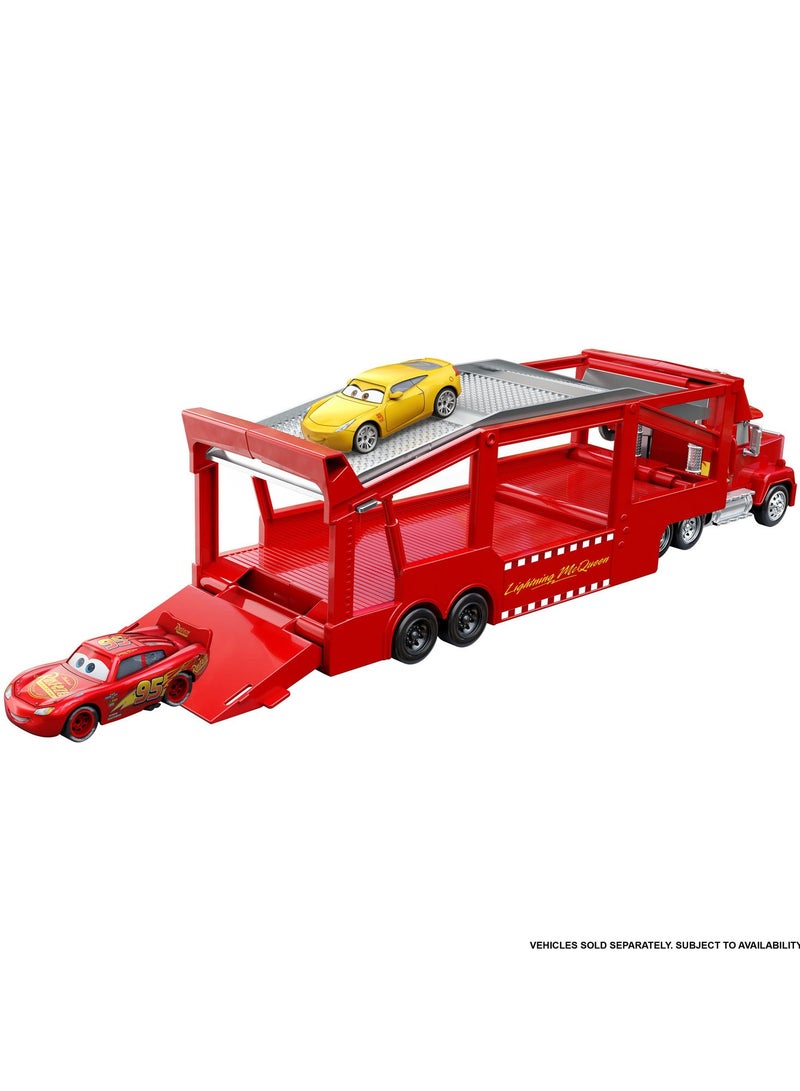 Mack Hauler, 13-inch Toy Transporter Truck with Ramp & Carry Storage for 12 Vehicles