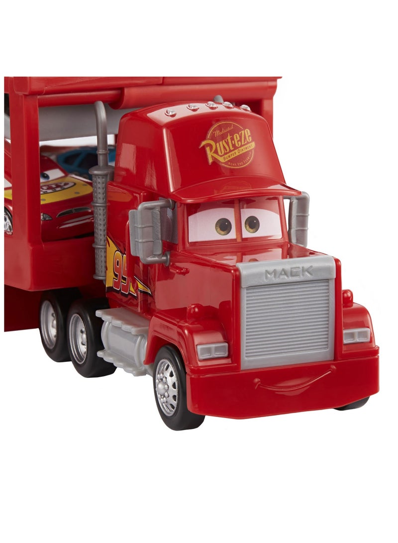 Mack Hauler, 13-inch Toy Transporter Truck with Ramp & Carry Storage for 12 Vehicles