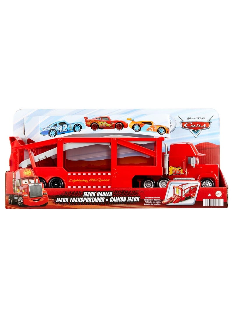 Mack Hauler, 13-inch Toy Transporter Truck with Ramp & Carry Storage for 12 Vehicles