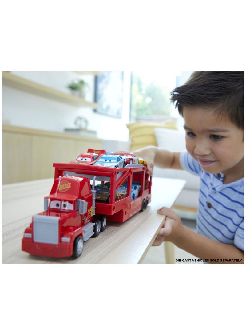 Mack Hauler, 13-inch Toy Transporter Truck with Ramp & Carry Storage for 12 Vehicles