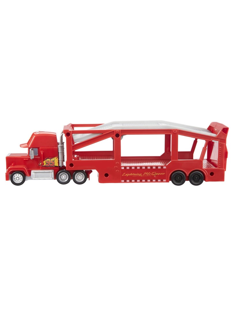 Mack Hauler, 13-inch Toy Transporter Truck with Ramp & Carry Storage for 12 Vehicles