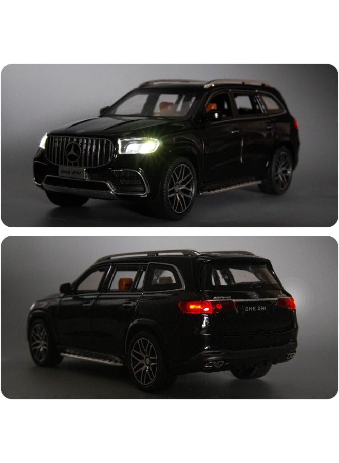 1:24 Benz GLS63 AMG Model Car – Zinc Alloy Diecast Pull Back Toy Car with Light & Sound | Openable Doors (Black)