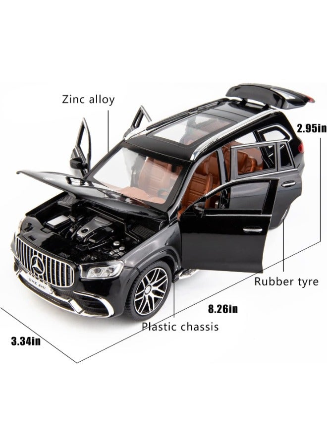 1:24 Benz GLS63 AMG Model Car – Zinc Alloy Diecast Pull Back Toy Car with Light & Sound | Openable Doors (Black)