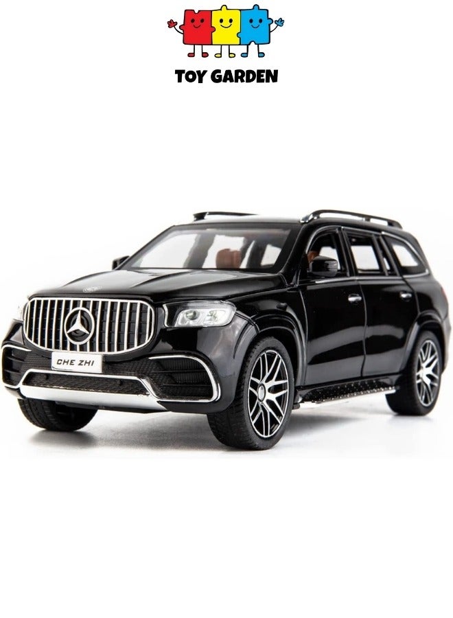 1:24 Benz GLS63 AMG Model Car – Zinc Alloy Diecast Pull Back Toy Car with Light & Sound | Openable Doors (Black)