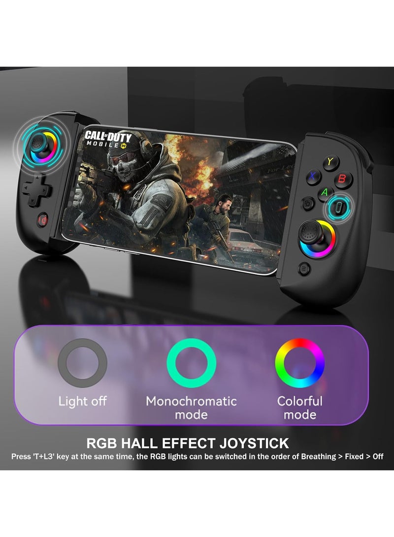 Mobile Gaming Controller – Wireless Gamepad for iPad/Tablet (5-10”) | RGB Hall Effect Joystick, Turbo, 6-Axis Gyro, Vibration, Compatible with iPhone/Android/PC/Switch/PS4 | Supports Streaming & Cloud Gaming