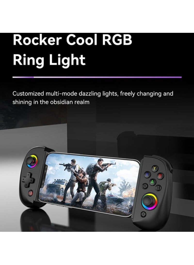 Mobile Gaming Controller – Wireless Gamepad for iPad/Tablet (5-10”) | RGB Hall Effect Joystick, Turbo, 6-Axis Gyro, Vibration, Compatible with iPhone/Android/PC/Switch/PS4 | Supports Streaming & Cloud Gaming