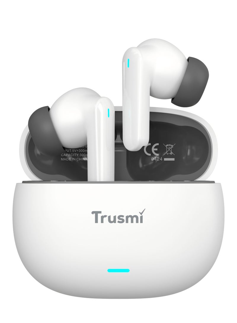 Trusmi ENC True Wireless Earphones WS05-013 | Bluetooth 5.3, Environmental Noise Cancelling, Binaural Call, 7-Hour Playtime, White