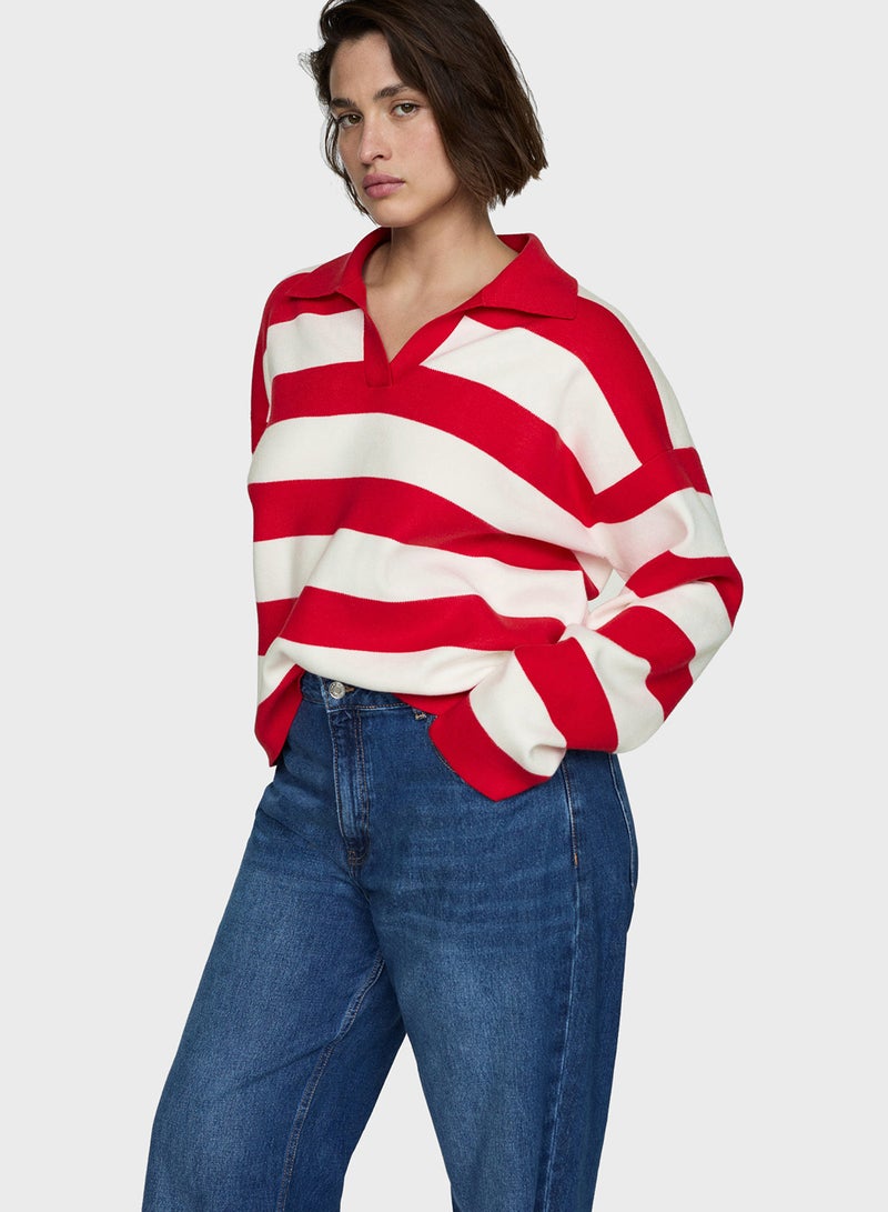 Striped Polo Neck Sweater