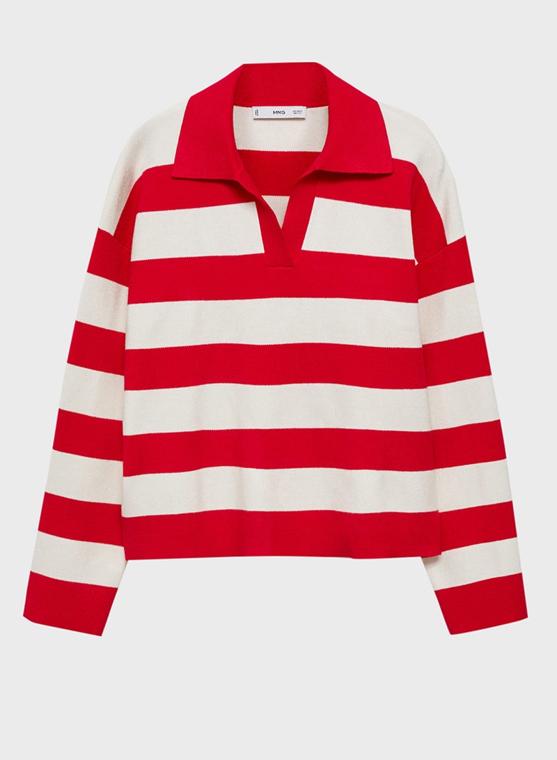 Striped Polo Neck Sweater