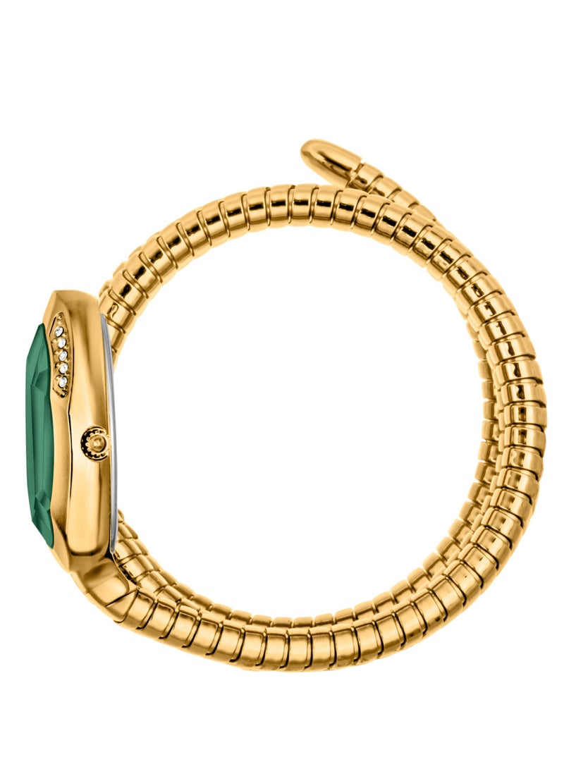 Justcavalli Women's Oval Shape Gold Stainless Steel Analog Wrist Watch Green Dial JC1L224M0045