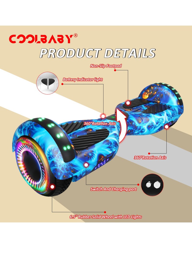 6.5inch Smart Electric Scooter 2 Wheels Self Balancing Scooter Lithium Battery Hoverboard Balance Scooter Bluetooth with Led Lights.