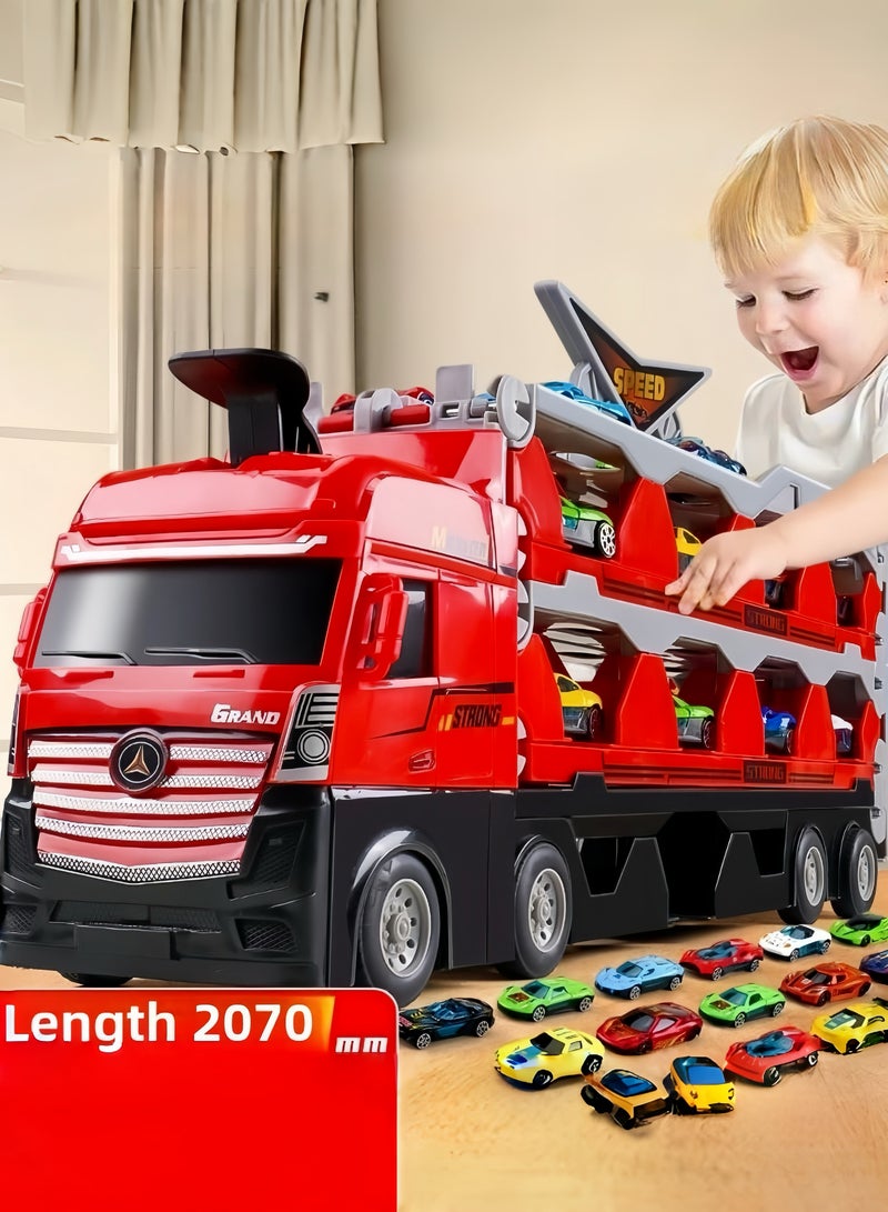 Folding Ejection Race Truck,Transport Container Trucks,16 Alloy Cars,207 CM,Gifts For Children 3+ Years