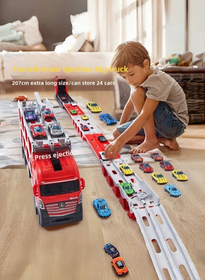 Folding Ejection Race Truck,Transport Container Trucks,16 Alloy Cars,207 CM,Gifts For Children 3+ Years