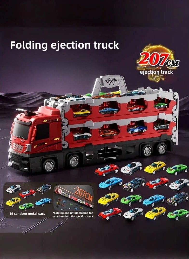 Folding Ejection Race Truck,Transport Container Trucks,16 Alloy Cars,207 CM,Gifts For Children 3+ Years