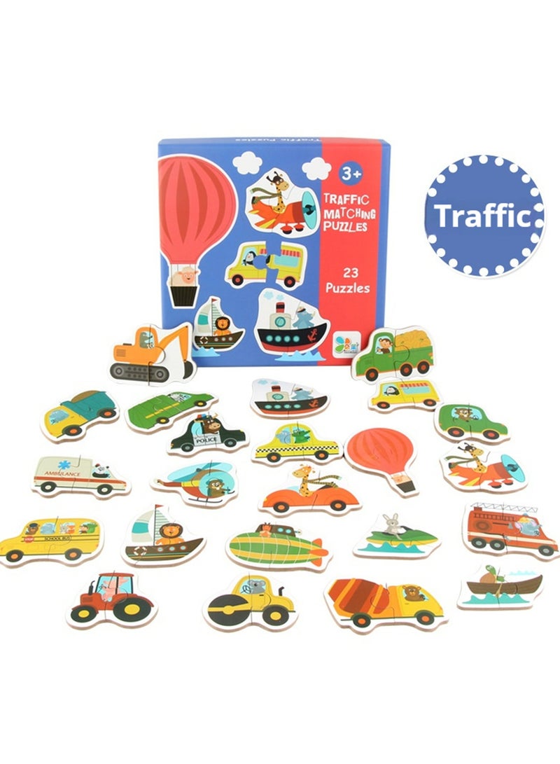 24 Pack Wooden Puzzles for Toddlers - transportation Toys for Entertainment Puzzles for Early Learning, Preschool Education Gifts for Ages 1, 2, and 3