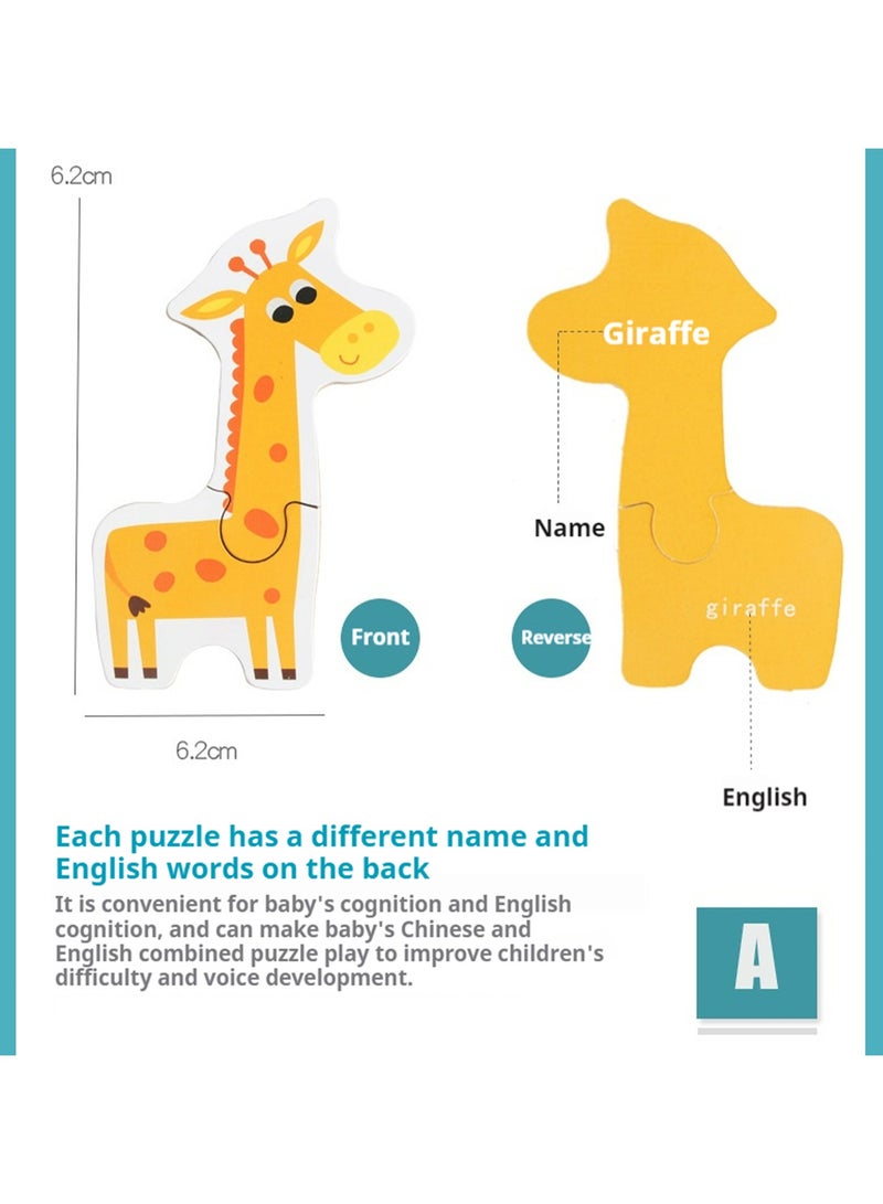 24 Pack Wooden Puzzles for Toddlers - Animal Shaped Toys for Entertainment, Puzzles for Early Learning, Preschool Education Gifts for Ages 1, 2, and 3