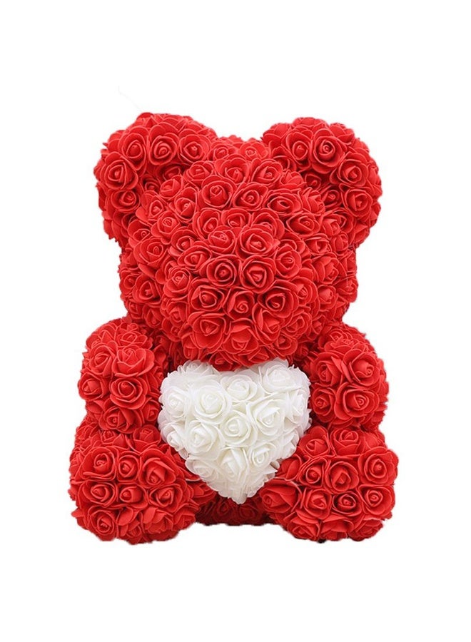 Rose Cuddle Artificial Teddy With White Heart 33Cm