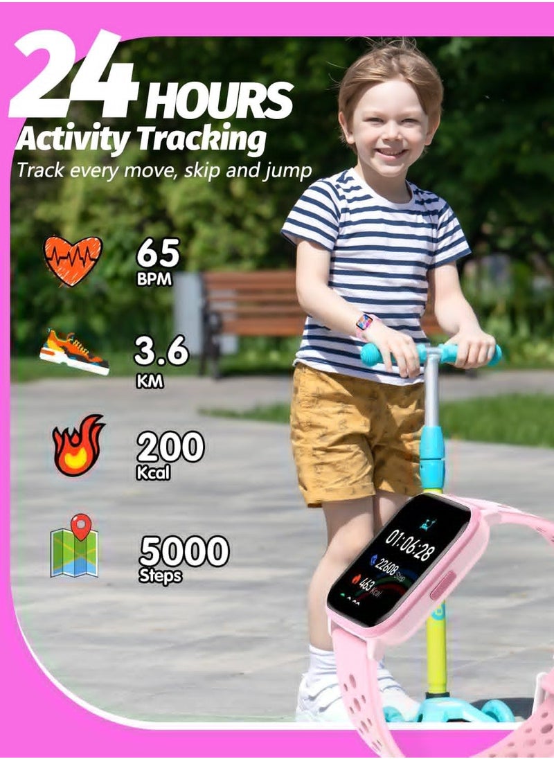 Kids Smart Watch with Sleep Mode, 20 Sports Modes, 5 Games and Pedometer - Fun Birthday Gifts for 4-16 Year-Olds(Pink)