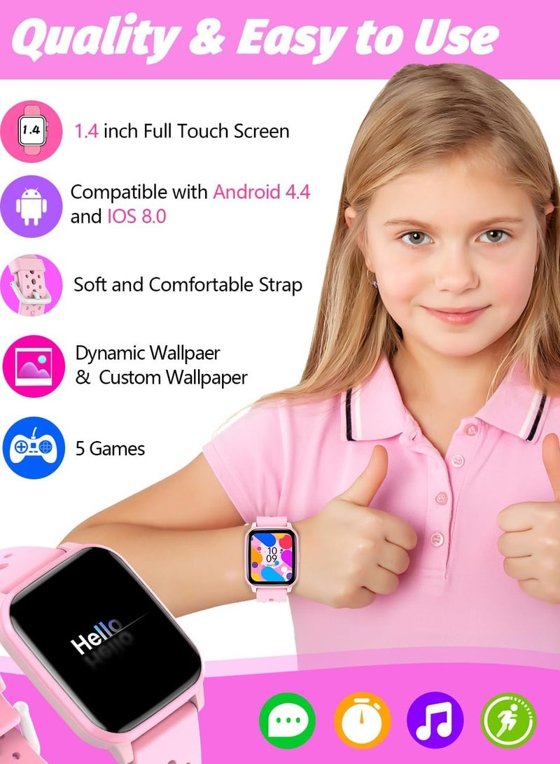 Kids Smart Watch with Sleep Mode, 20 Sports Modes, 5 Games and Pedometer - Fun Birthday Gifts for 4-16 Year-Olds(Pink)