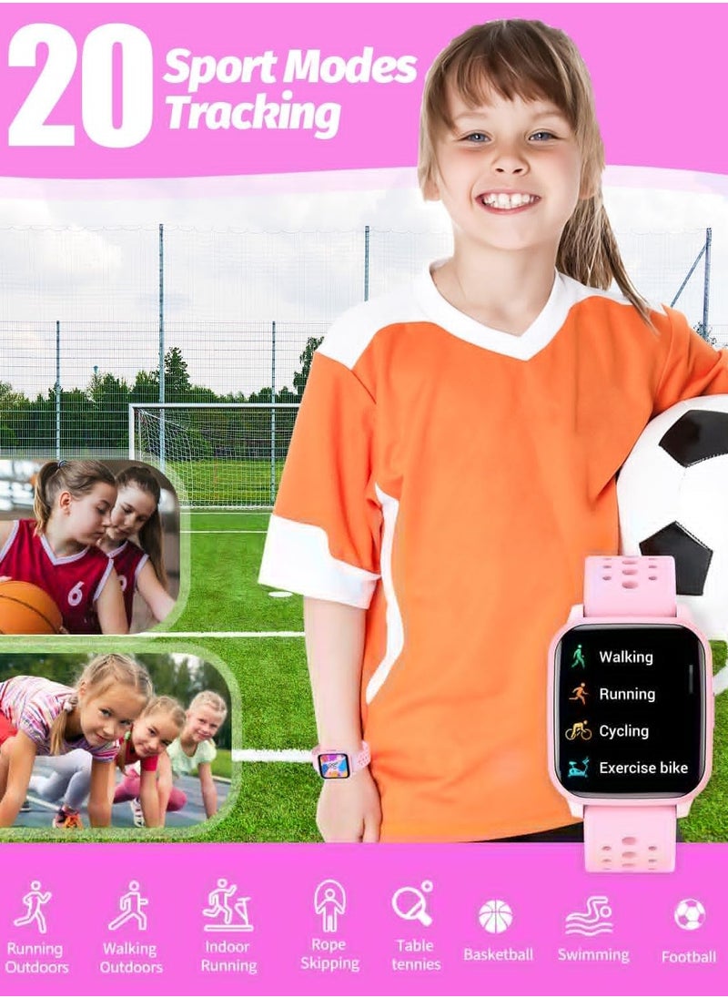 Kids Smart Watch with Sleep Mode, 20 Sports Modes, 5 Games and Pedometer - Fun Birthday Gifts for 4-16 Year-Olds(Pink)