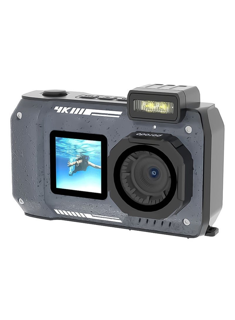 Waterproof Digital Camera Dual Screen & 18x Zoom, Porodo - Black