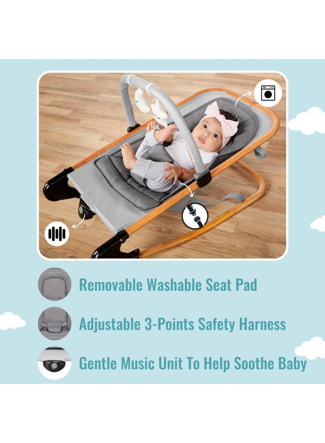 Dream On Me Rock With Me 2-In-1 Rocker And Stationary Seat | Compact Portable Infant Rocker With Removable Toys Bar & Hanging Toys In Grey