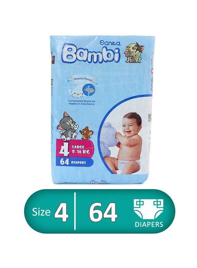 Jumbo Compressed Diaper Size 4, Large , (8-16 kg) , 64 Count