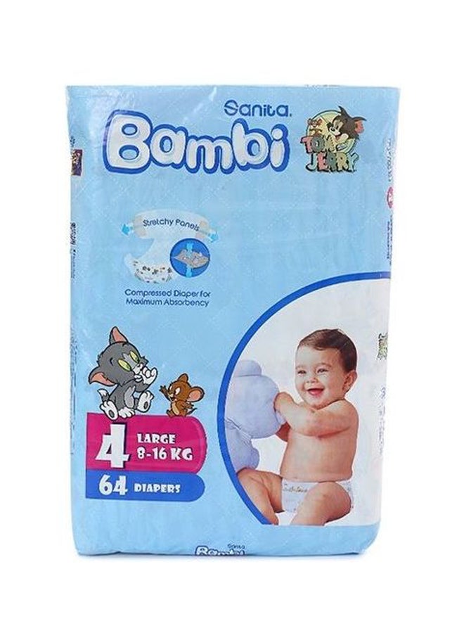 Disposable Diapers, Size 4, Large, 8-16 kg, 64 Count