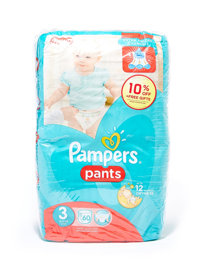 Extra Absorb Diaper Pants, Size 3, 11-6 kg, 60 Count Pack of 2