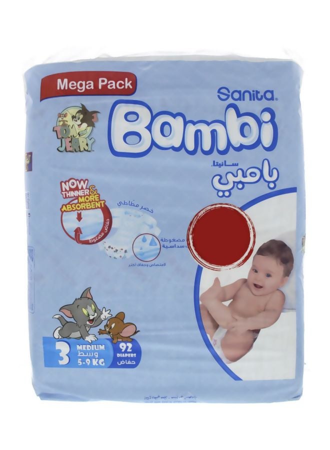 Diapers, Size 3, Medium, 5-9 kg, Mega Pack, 92 Count