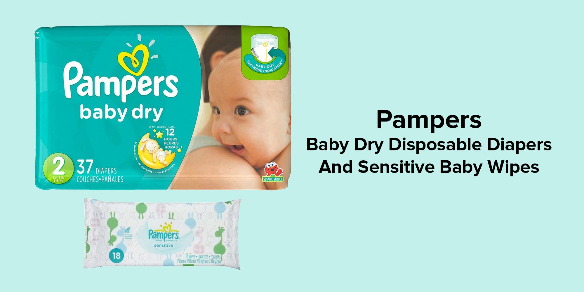 Baby Dry Disposable Diapers, Size 2 (5-8 Kg), 37 Count And Sensitive Baby Wipes, 18 Count