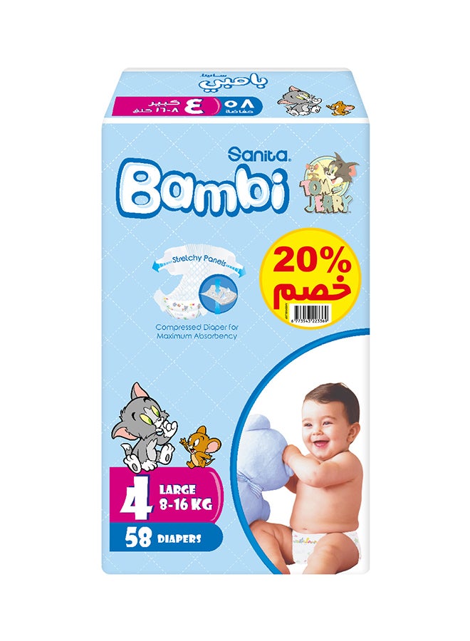 Baby Diapers, Size 4, Large, 8-16 kg, 58 Count