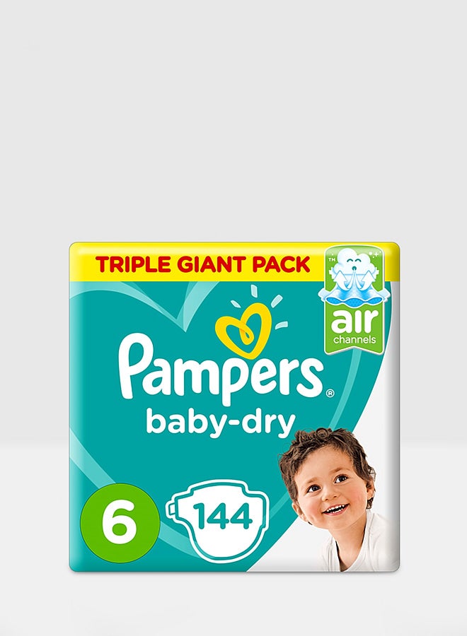 Baby Dry Diapers, Size 6, Extra Large, 13kg+, Triple Giant Pack, 144 Diaperss