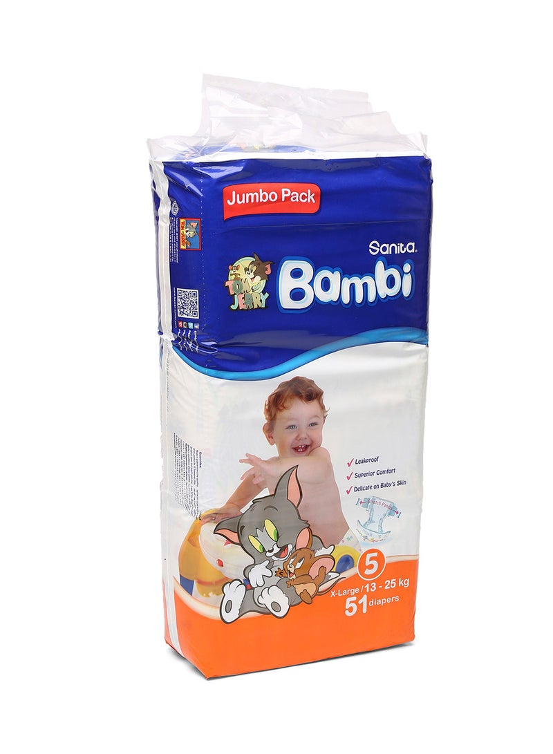 Sanita Baby X-Large Diapers, Jumbo Pack, Size 5 (13-25 kg), 51 Count