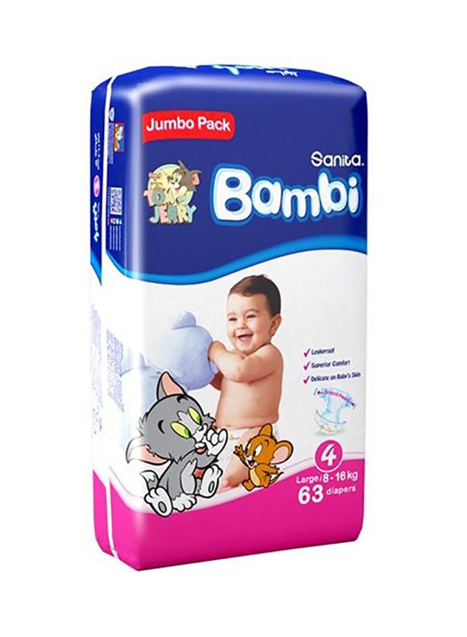 Sanita Baby Large Diapers, Jumbo Pack, Size 4 (8-16 kg), 63 Count