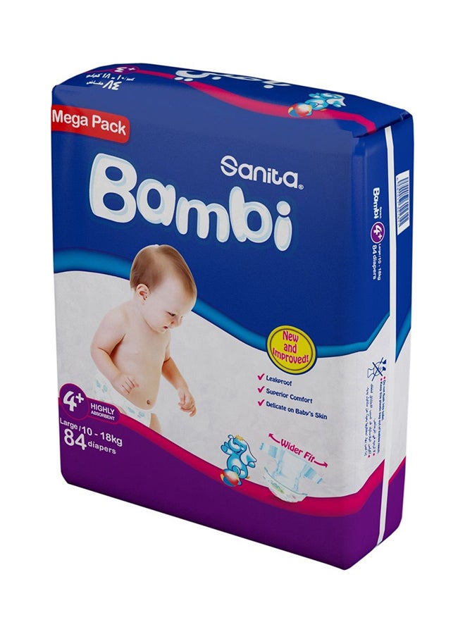 Sanita Baby Mega Large Diapers, Value Pack, Size 4+ (10-18 kg), 84 Count