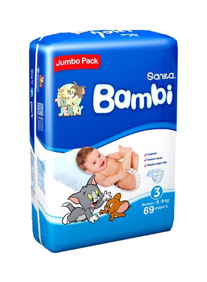 Sanita Baby Medium Diapers, Value Pack, Size 3 (5-9 kg), 69 Count