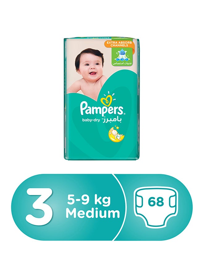 Baby-Dry Diapers, Size 3, Medium, 5-9 kg, 68 Count