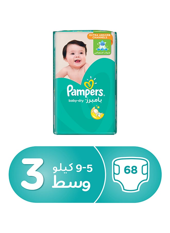 Baby-Dry Diapers, Size 3, Medium, 5-9 kg, 68 Count