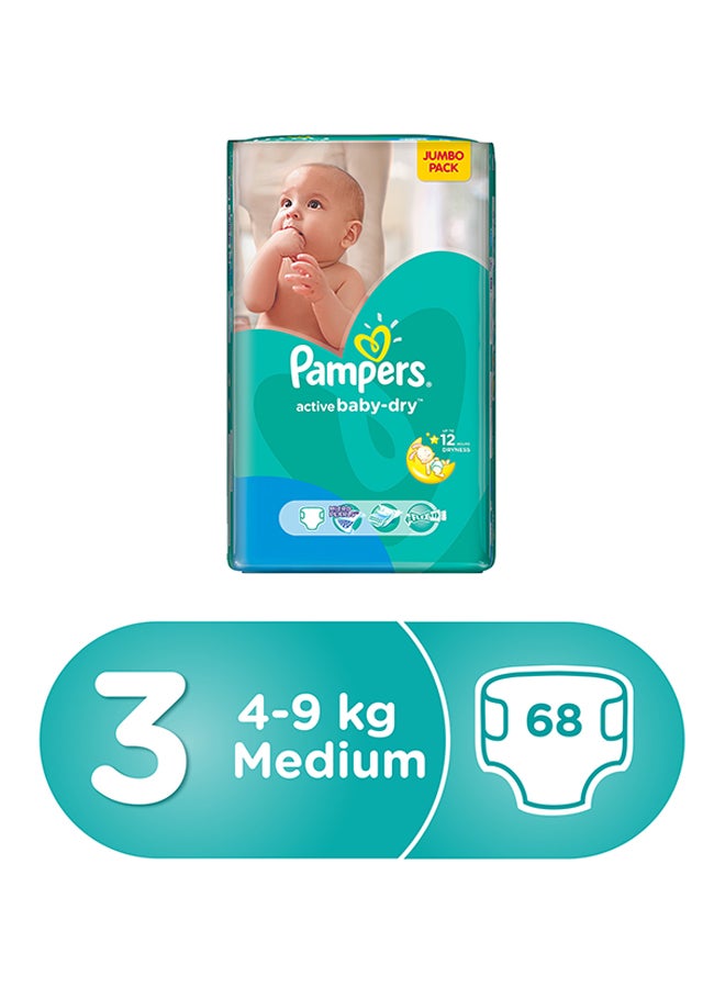 Baby-Dry Diapers, Size 3, Medium, 5-9 kg, 68 Count