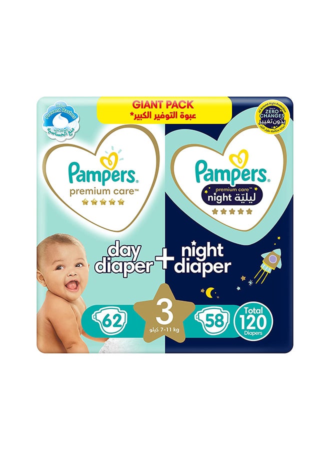 Premium Care Day And Night Pants Diaper Bundle For Better Fit And Extra Protection, Size 3, 7-11 Kg, 116 Baby Diapers