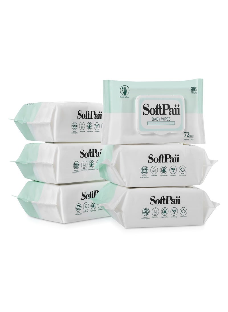 30% thicker Baby Wipes,72s x 6 Packs(432 wipes),Pure Water Baby Wipes for Baby,Multi Purpose Cleaning Baby Wet Wipes for Sensitive Skin