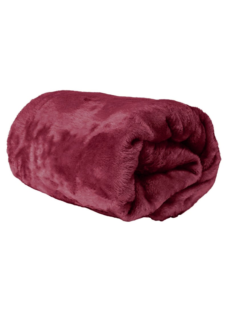 2-Pc Single Blanket 280 GSM Microfiber Fleece Flannel Bed Blanket Super Plush and Silky Throw Blanket, Size 150 x 200cm, Grey/Maroon