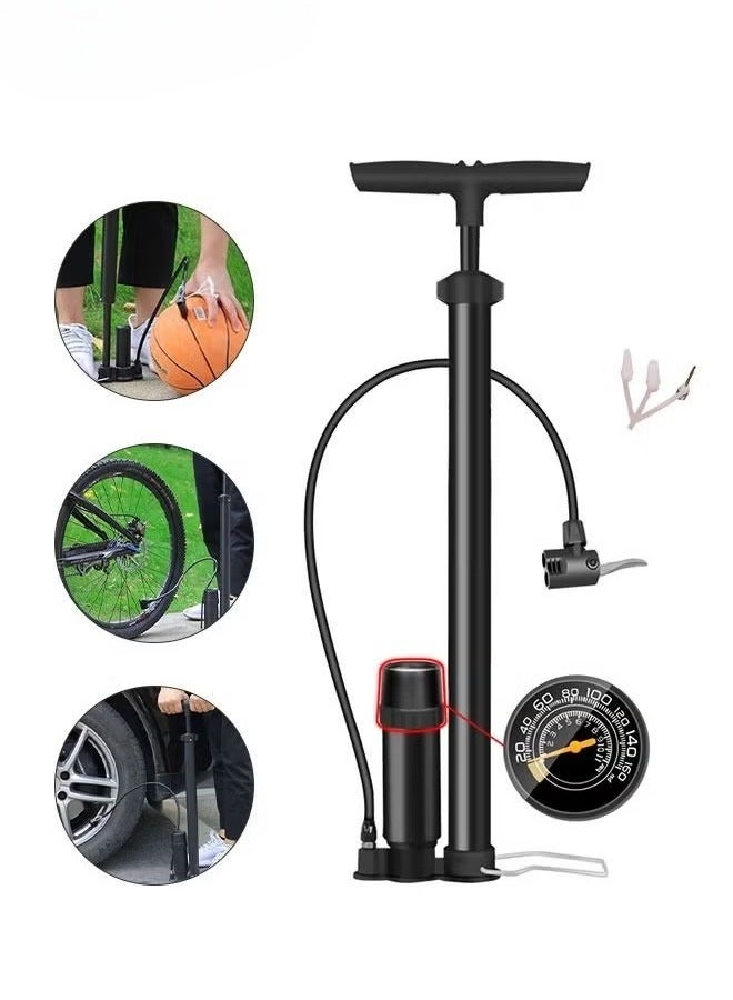 Bike Pump with Gauge - Portable Bicycle Tire Pump - 160 PSI Bike Air Pump，Multi-function Air Pump for Basketball/Football/Motorcycles/Car