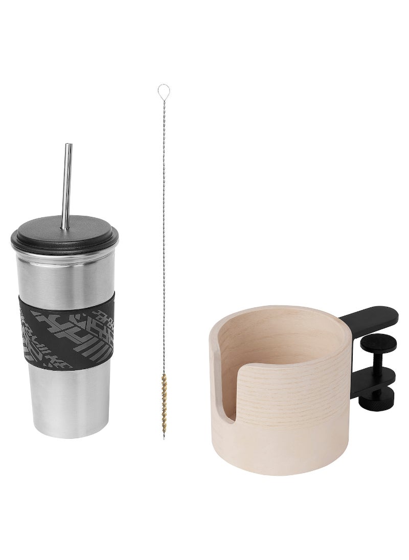 Mug and Mug Holder Set - Black Ash Veneer - Modern Ceramic Mug with Matching Holder