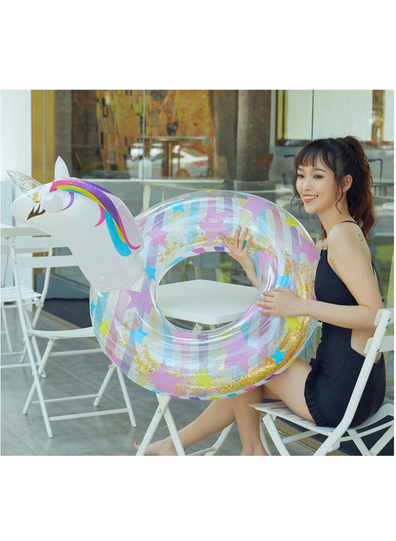 Unicorn Inflatable Float, Unicorn Swimming Ring for Youth Aged over 16 Years, Pool Inflatable Float with Sequin, Summer Pool Party Swimming Ring for Girls,White