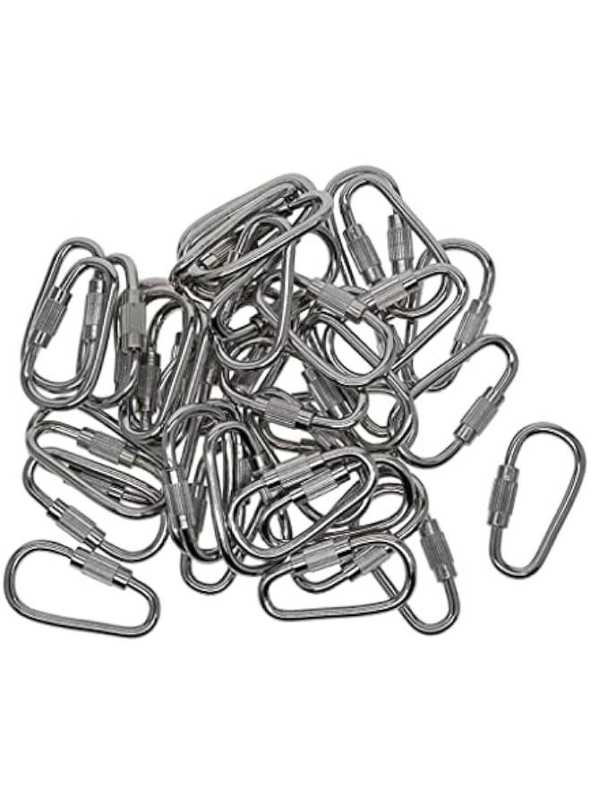 50x Stainless Steel Screw Lock Carabiner Key Chain Hooks for Camping Hiking - 1 Inch Small D Shape Snap Clip Buckle Pack