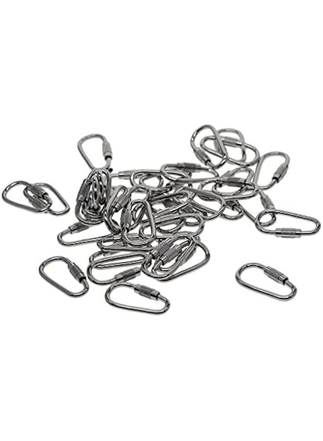 50x Stainless Steel Screw Lock Carabiner Key Chain Hooks for Camping Hiking - 1 Inch Small D Shape Snap Clip Buckle Pack